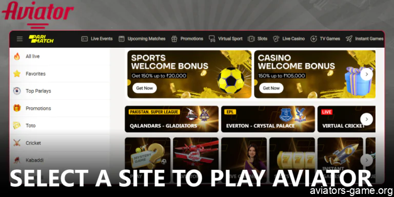 Select a casino site to play the Aviator game